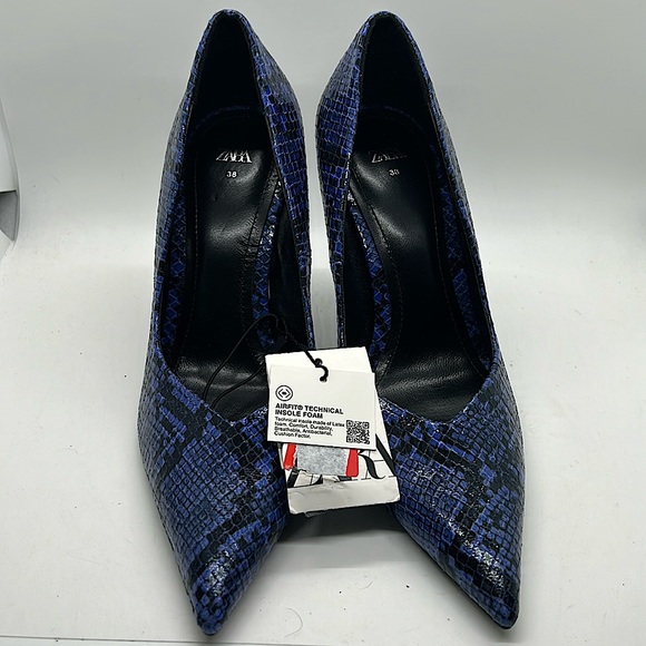 Zara NWT Sexy Blue Snakeskin Print Stiletto Heels Shoes **Size 38/US 7.5**🔥🔥 - Picture 2 of 7